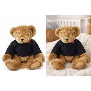 Vermont Teddy Bear Plush Brown Bear Black Shirt Red Heart Approx 15” Soft Toy